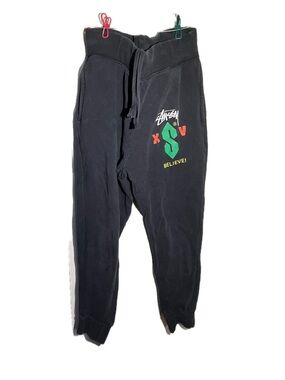 Stussy Kids Black Sweatpants with Green & Red Graphic